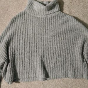 Cropped Gray Turtleneck Sweater